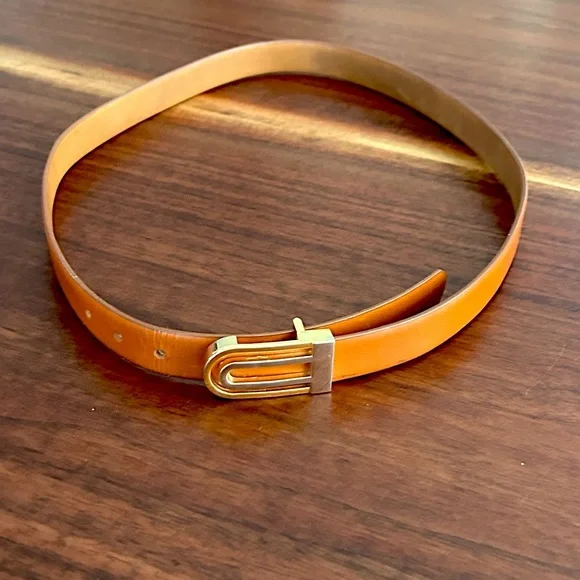L’Aiglon Vintage Tan Leather Belt with Gold & Silver Buckle Size 30 - Picture 2 of 7
